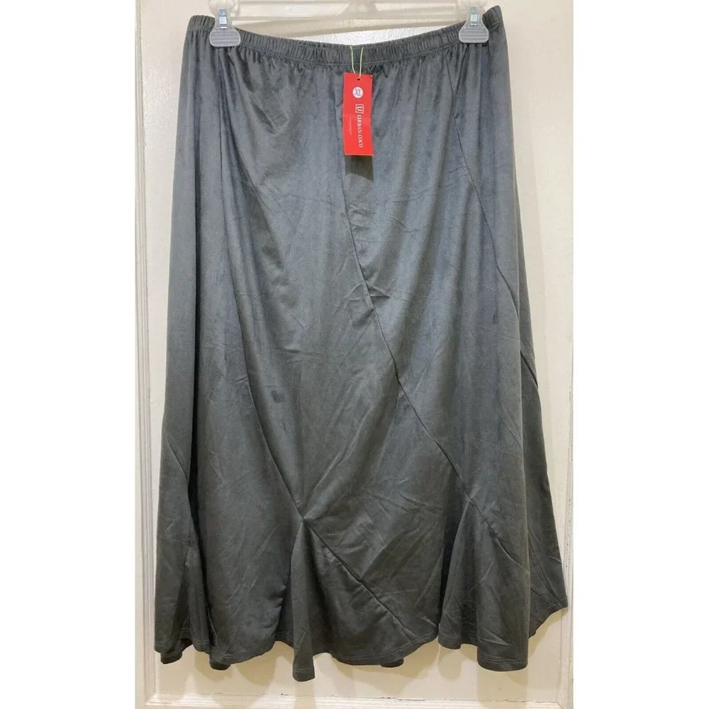 Urban CoCo Maxi Skirt Womens XL Gray‎ Soft Velour Flowy Ruffle Hem NWT